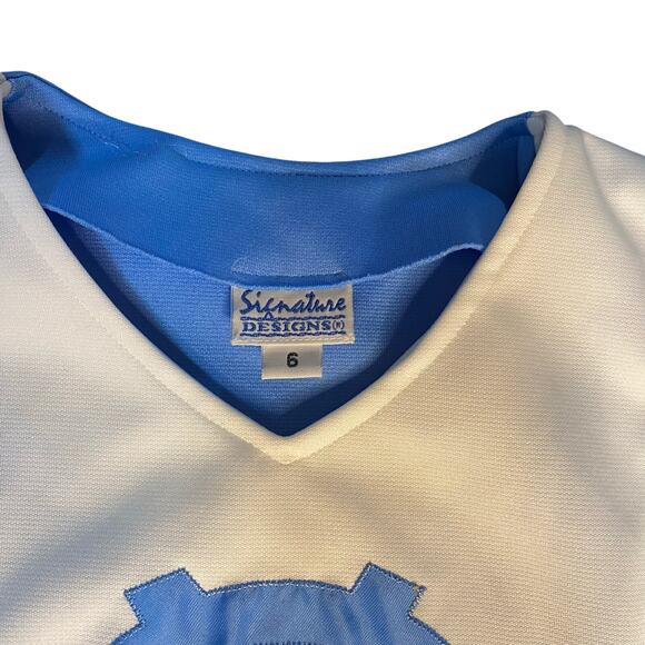 Signature North Carolina Tar Heels blue white sleeveless cheer shirt SIZE 6 - Picture 2 of 4